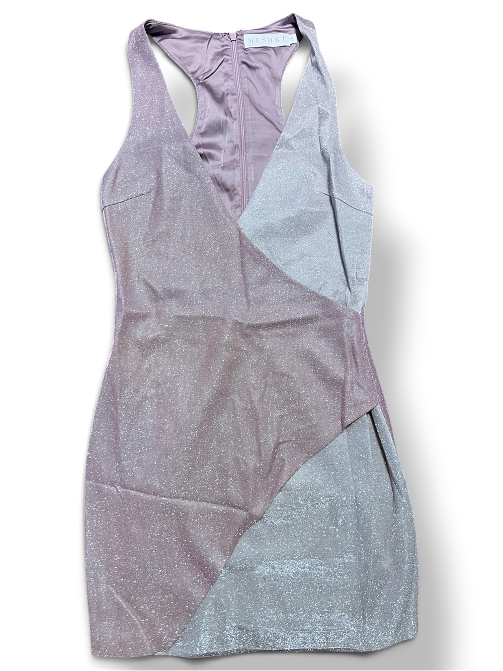 Meshki Lavender and Silver Glitter Panel Mini Dress